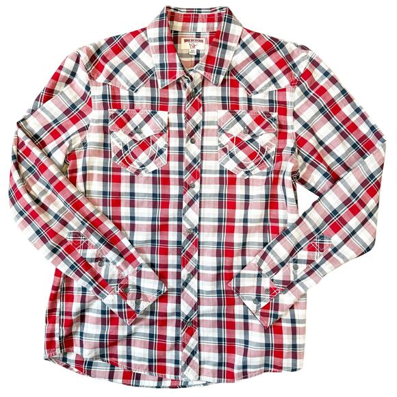 True Religion Plaid Western Button-Down Shirt Medium - Picture 1 of 5
